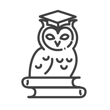 icon of an owl with a graduation cap on sitting on top of a stack of books